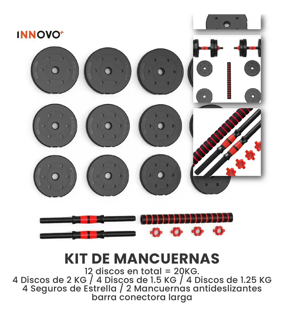 Kit Mancuernas 20kg 40lb Pesas Ajustables Barra Larga 2 En 1 img #6