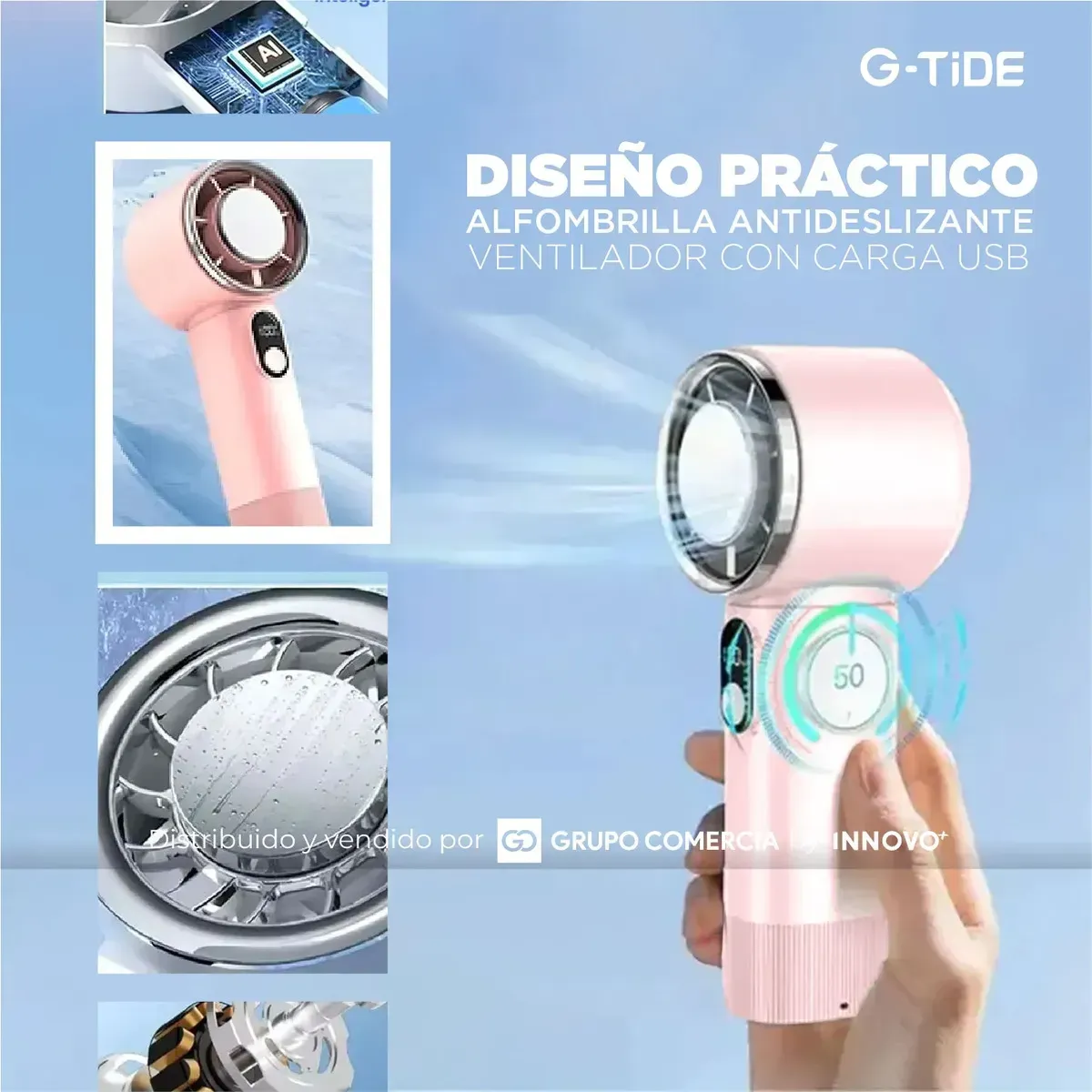 Mini Ventilador De Mano Rosa Con Pantalla Digital Enfriamiento Ice Cooling img #5