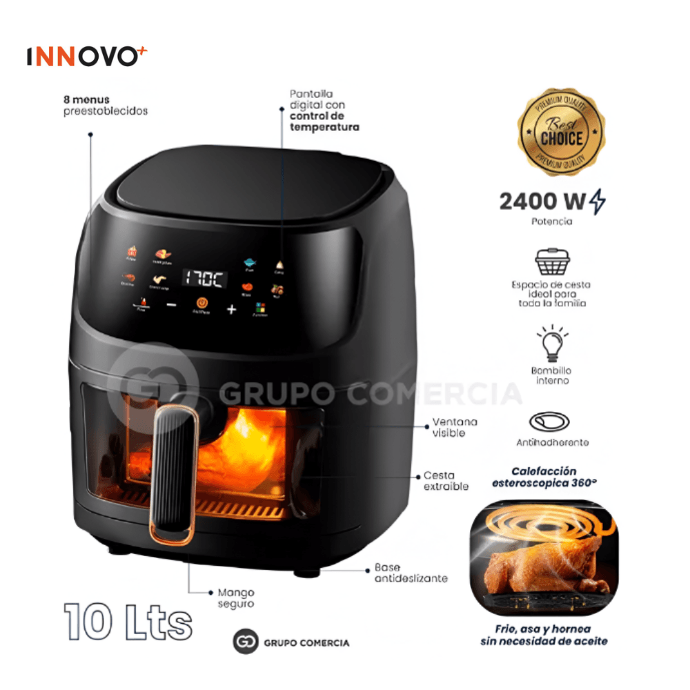 Freidora Olla De Aire Caliente 10L 2400W Digital Air Fryer Gran Capacidad + Obsequio img #2