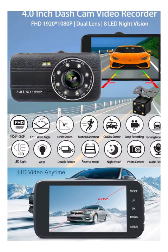 Dvr Camara Seguridad Para Vehículo Con Camara Trasera Full Hd 1080 img #5