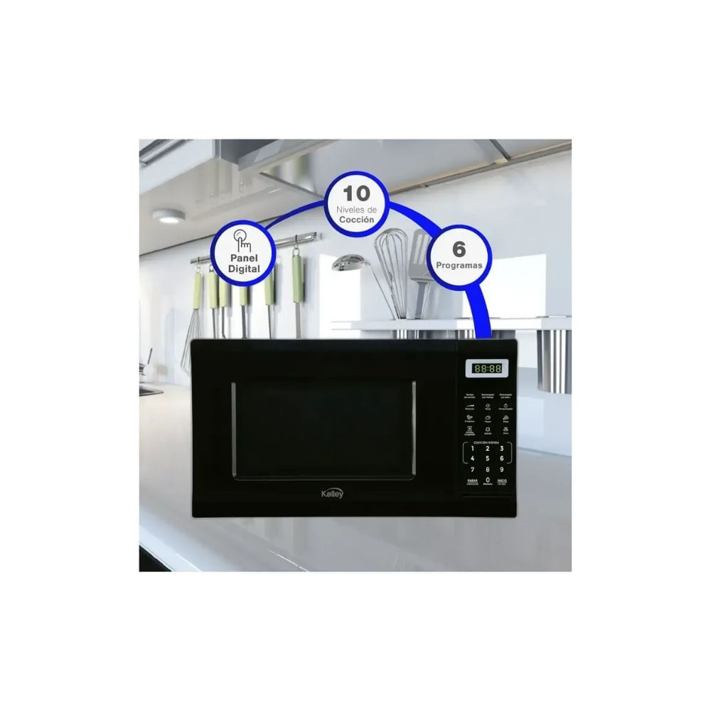 Microondas Kalley Digital 20 Litros 700W Negro Panel Táctil 10 Niveles img #4