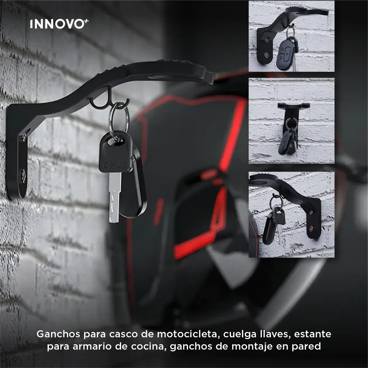 Soporte Para Casco X4 De Moto Pared Innovo+ Organizador Negro img #3