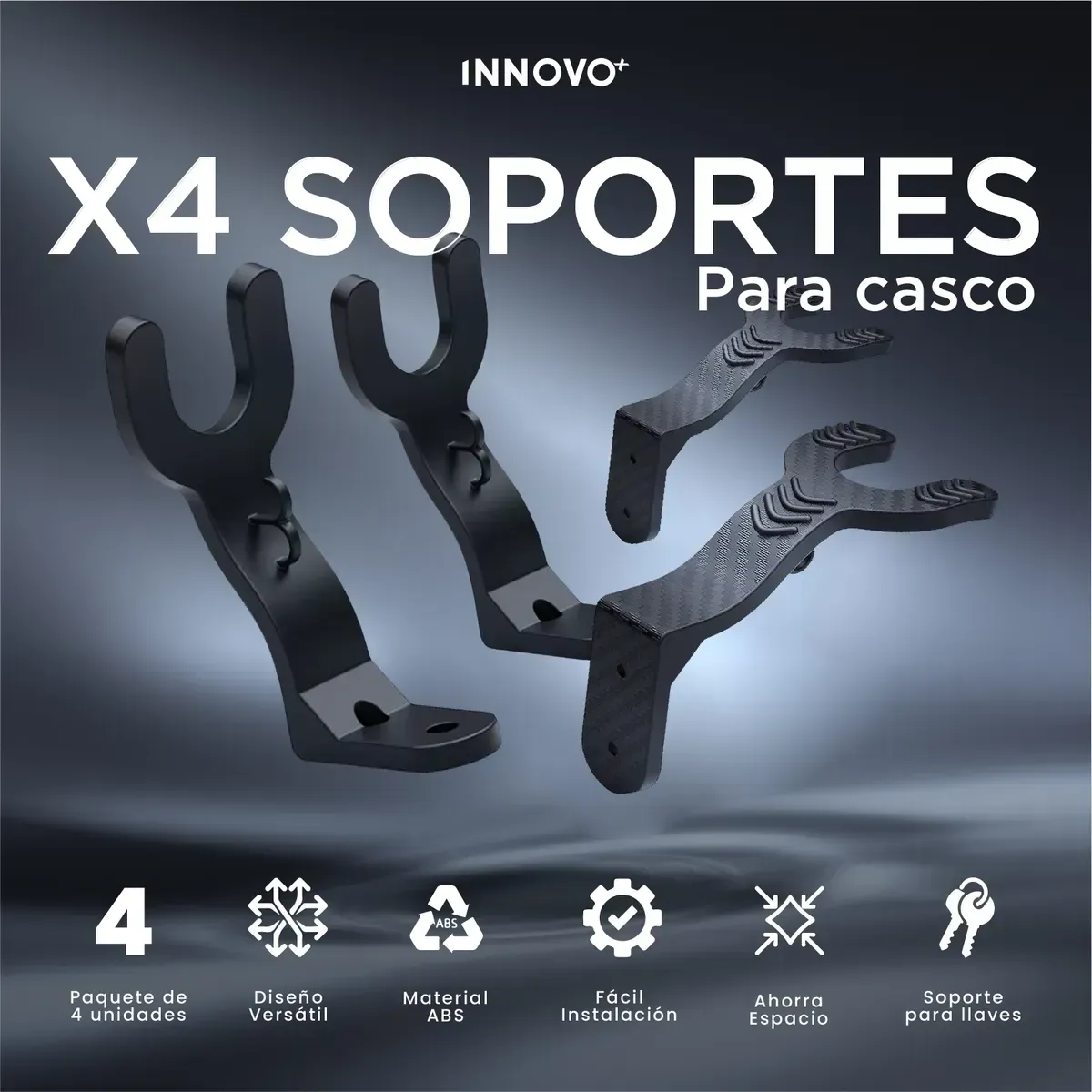 Soporte Para Casco X4 De Moto Pared Innovo+ Organizador Negro img #6