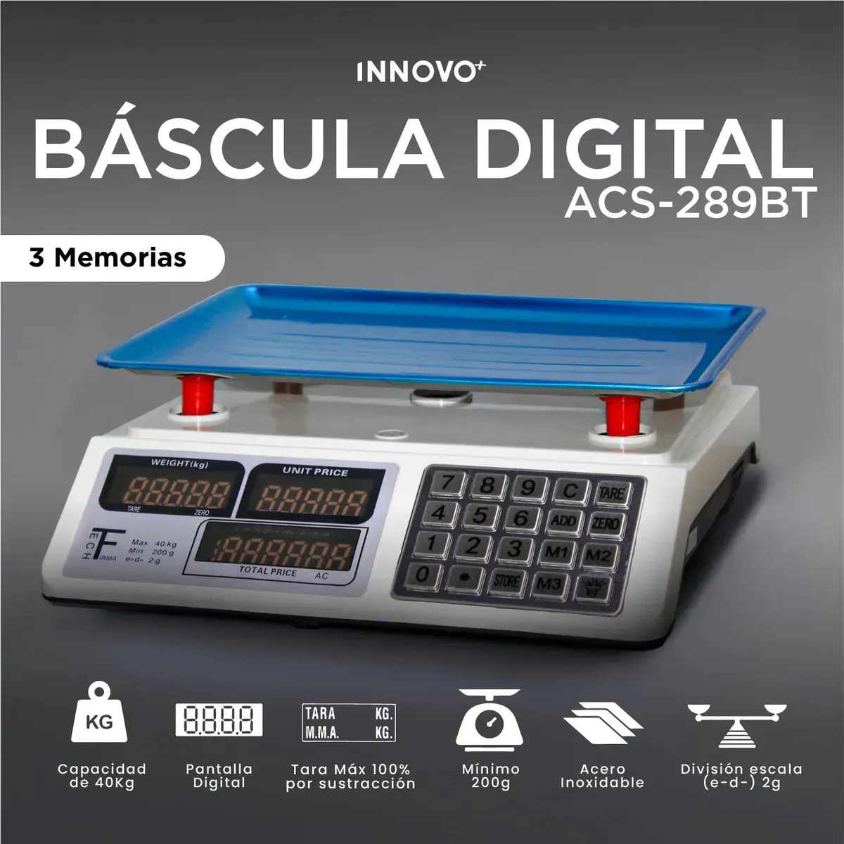 Gramera Báscula Digital Profesional 40kg Acero Inoxidable Con Memoria Acs 289bt img #7