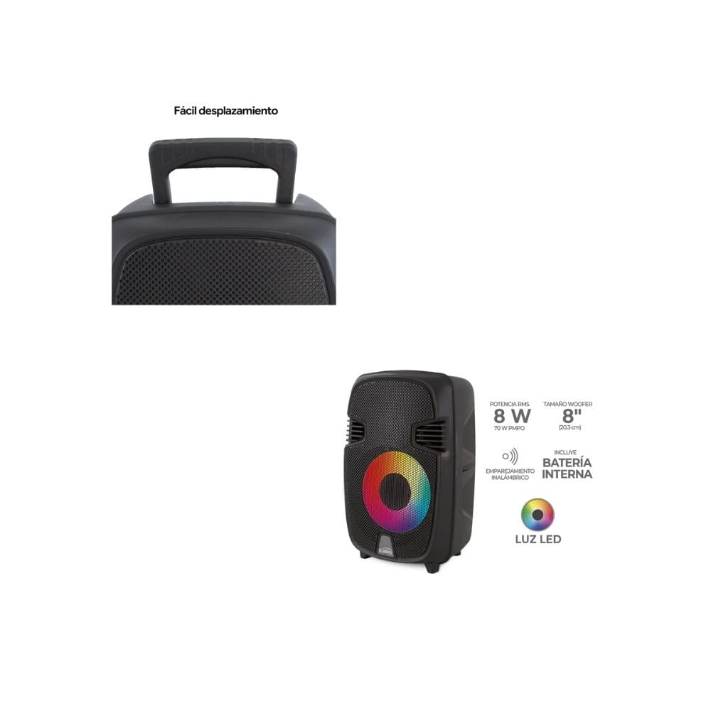 Parlante Portátil Kalley 8” Bluetooth 70W LED Batería Recargable Micrófono img #2
