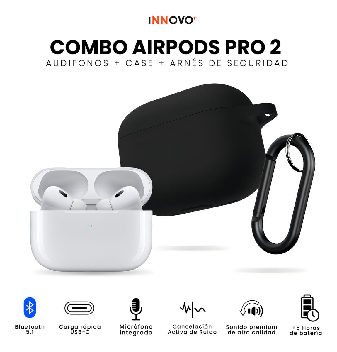 Audífonos Inalámbricos Con Estuche Negro Pods 2 Generación Bluetooth img #3
