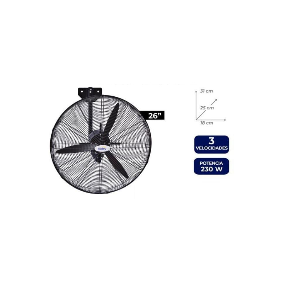 Ventilador Industrial Pared Kalley 26” 230W / 3 Velocidades Potente y Silencioso img #2