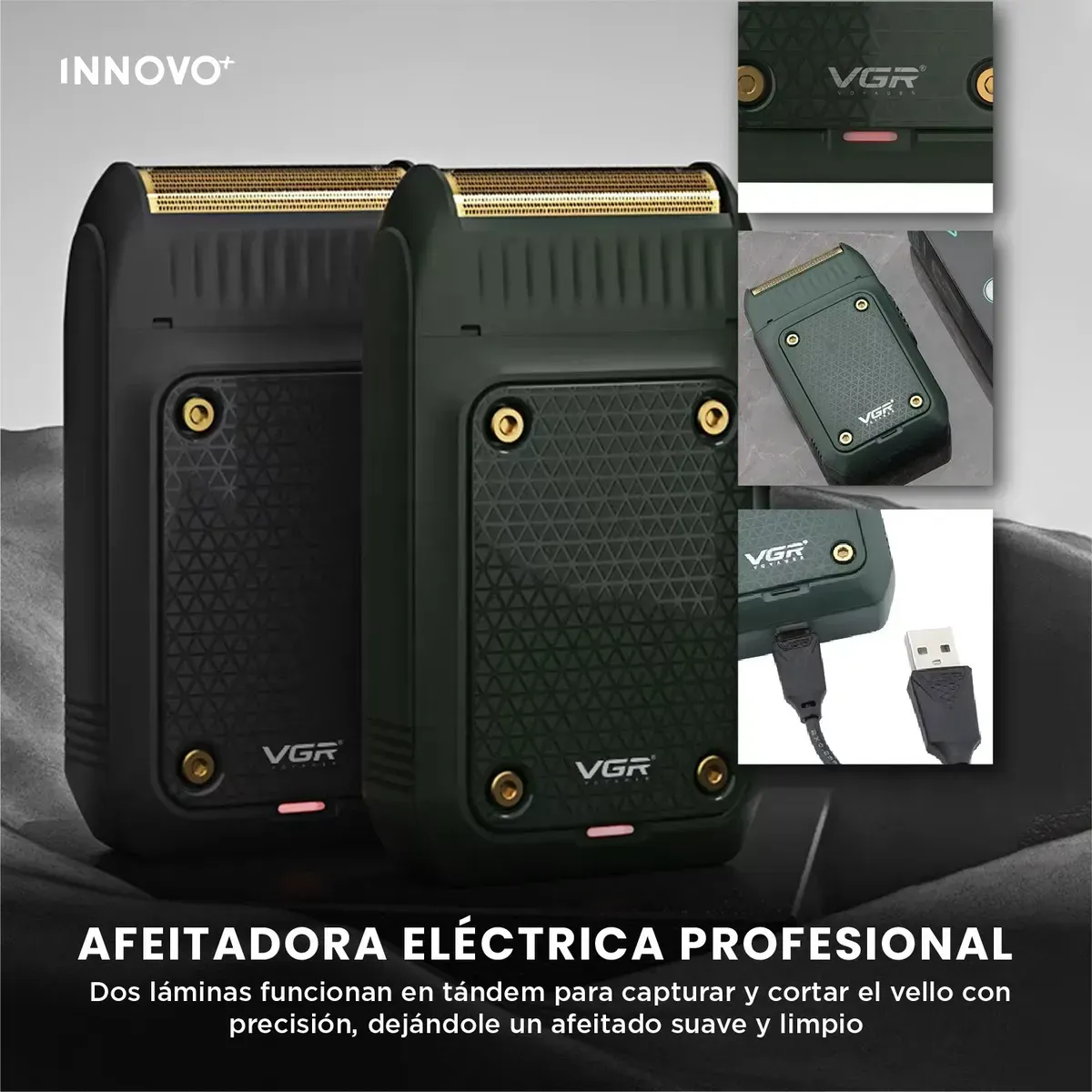 Afeitadora Eléctrica Profesional Vgr-353 Rasuradora Recargable Usb Negro Negro img #5