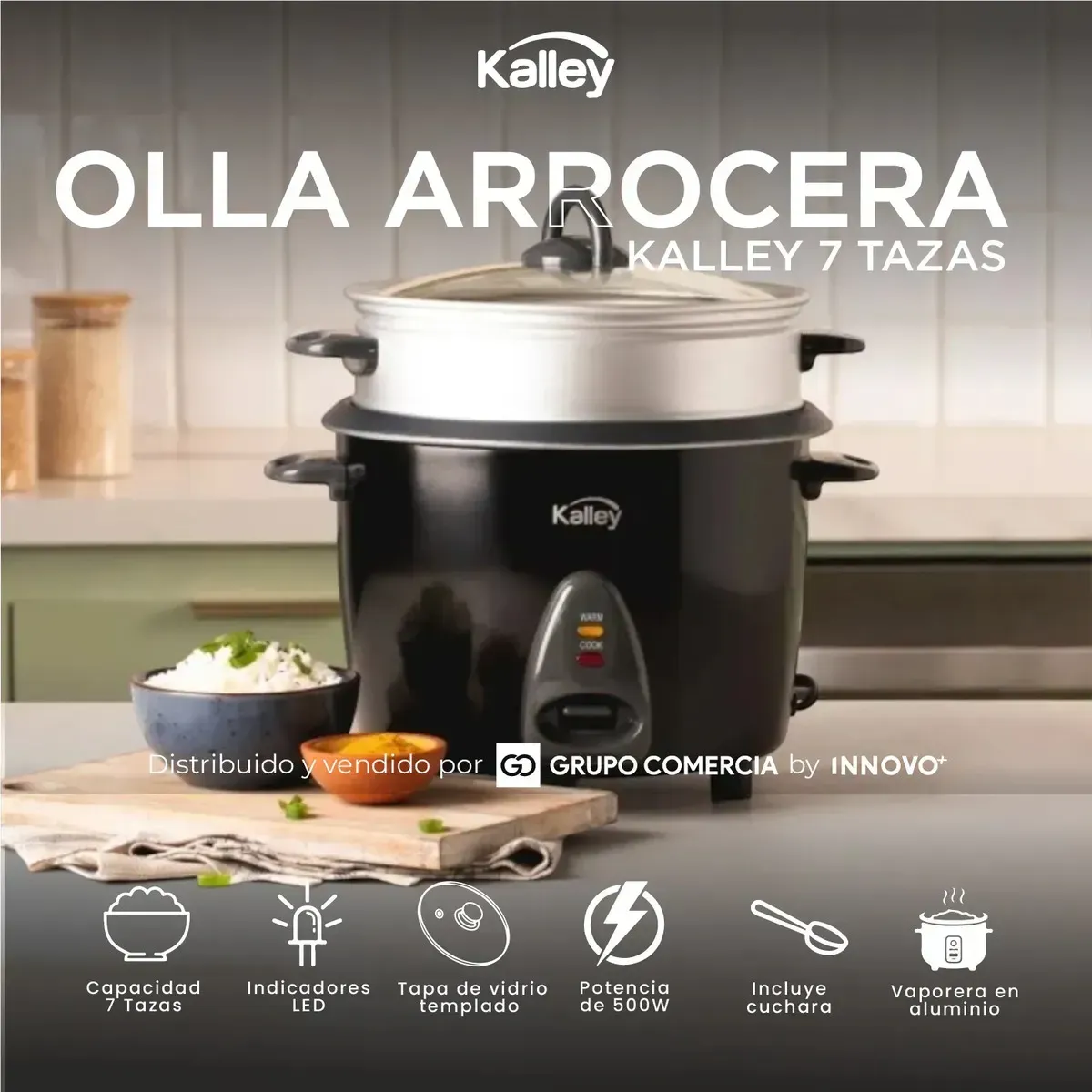 Olla Arrocera Kalley 7 Tazas Vaporera 500w Potencia Ahorra Energia Gris 110v Gris 110v img #7