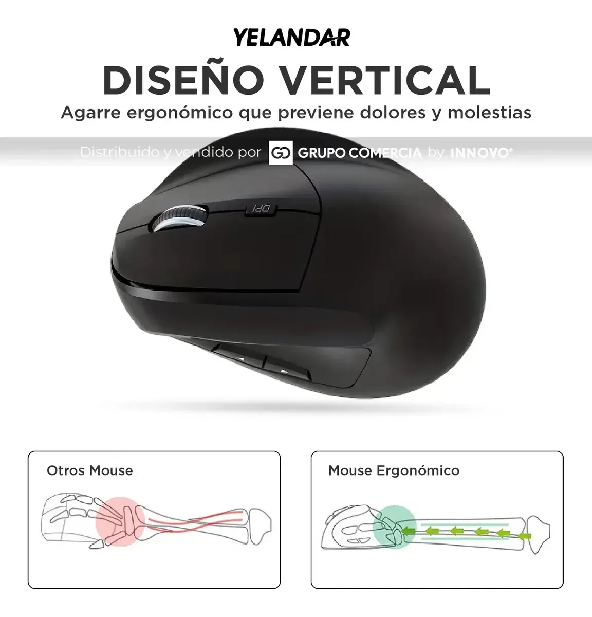Mouse Ergo Vertical Yelandar Pro Conexión Inalámbrico Dual Negro Negro img #5