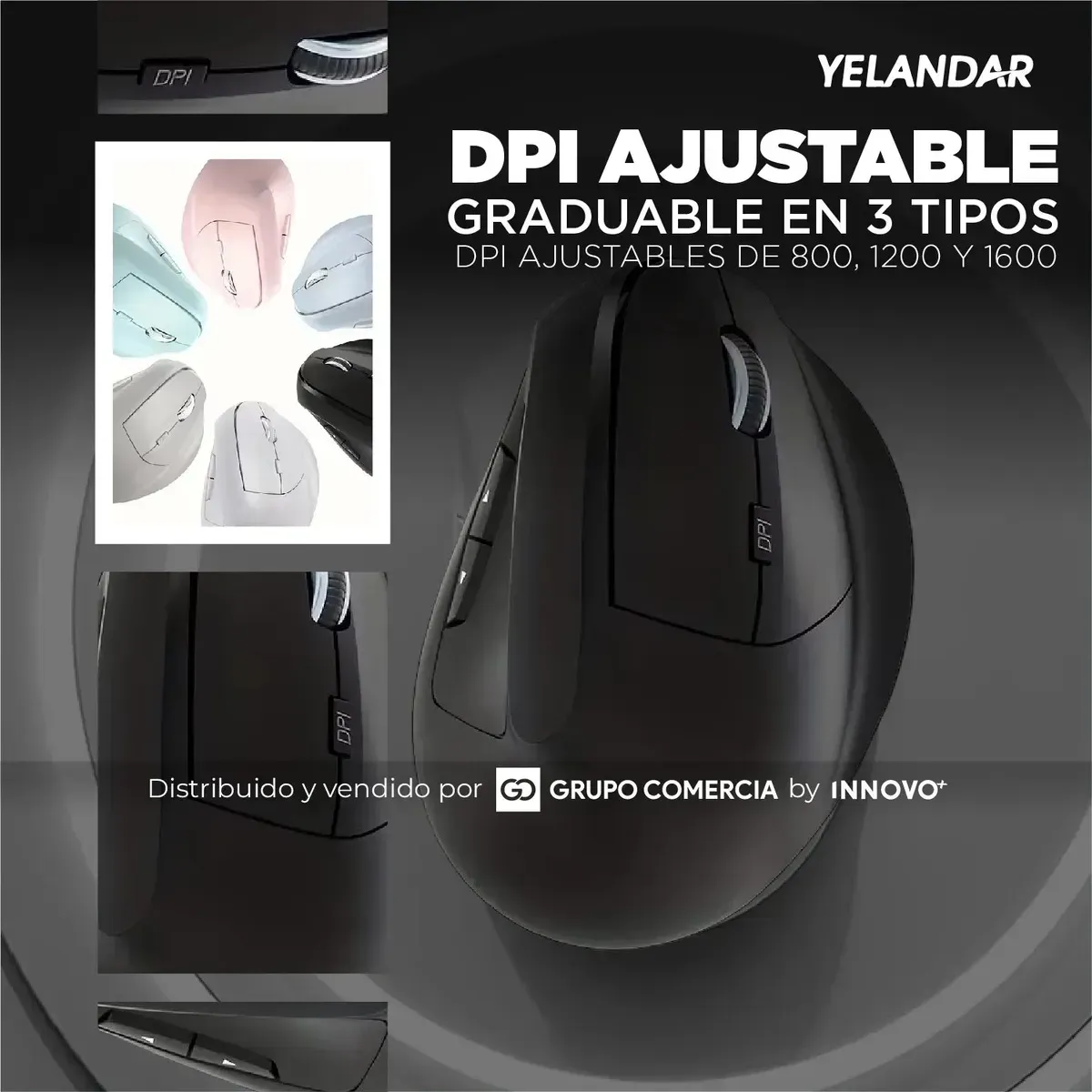 Mouse Ergo Vertical Yelandar Pro Conexión Inalámbrico Dual Negro Negro img #2