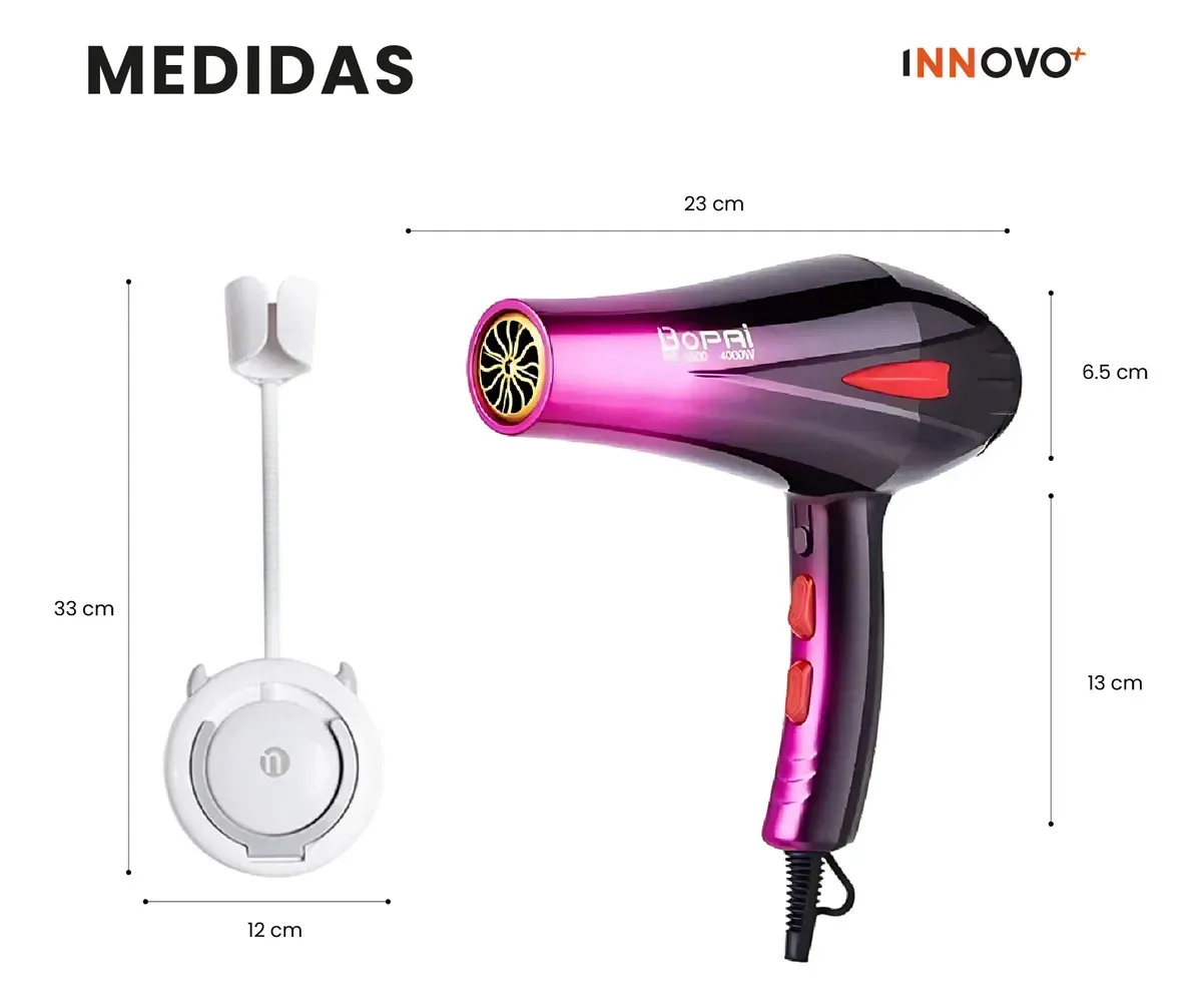 Secador De Cabello Profesional 4000w Con Soporte Giratorio Fucsia Fucsia img #4