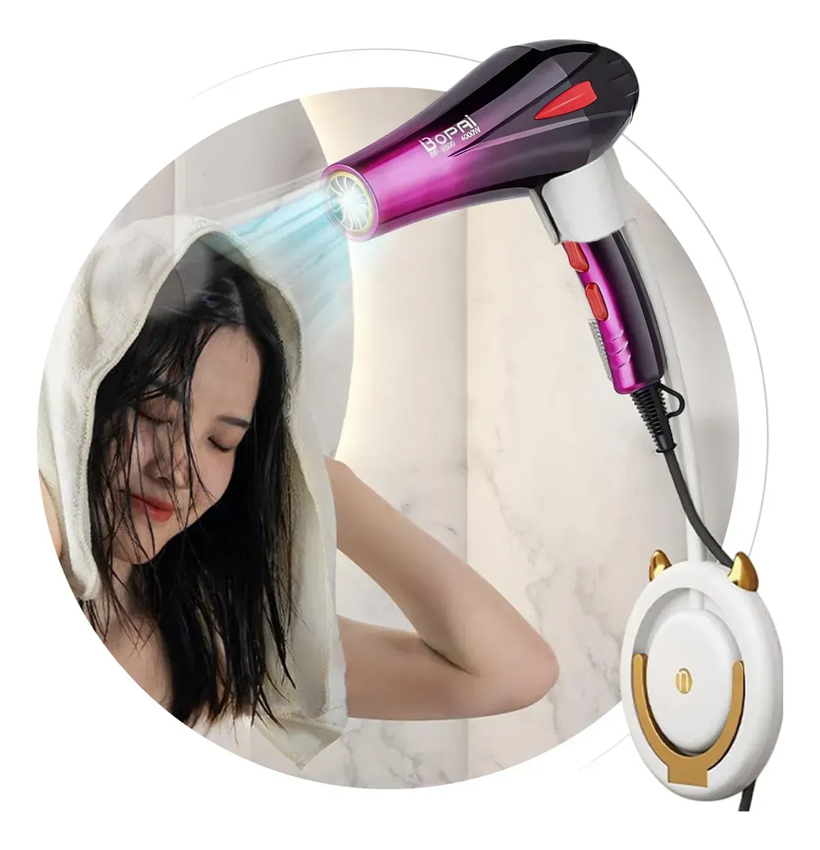 Secador De Cabello Profesional 4000w Con Soporte Giratorio Fucsia Fucsia img #5