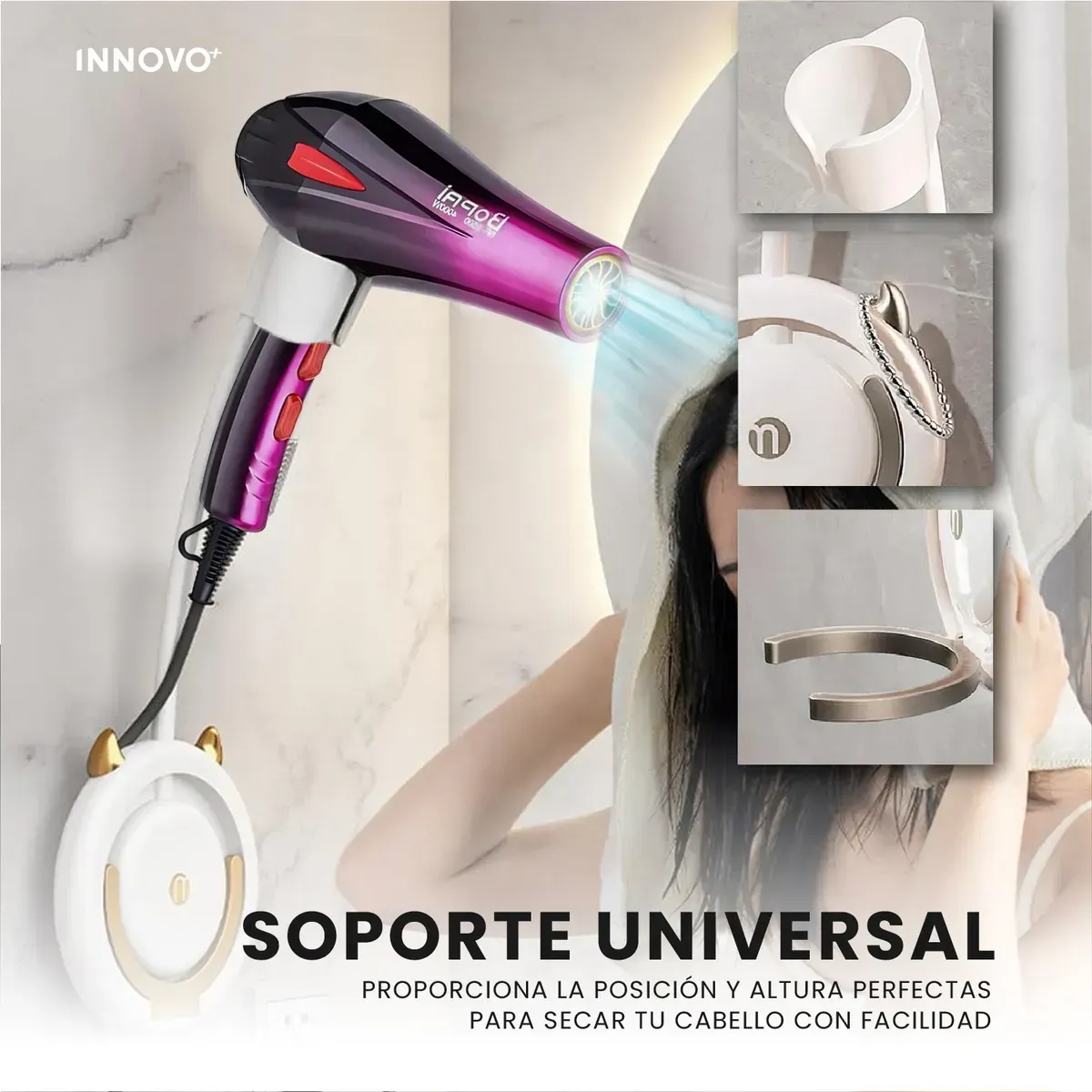Secador De Cabello Profesional 4000w Con Soporte Giratorio Fucsia Fucsia img #7