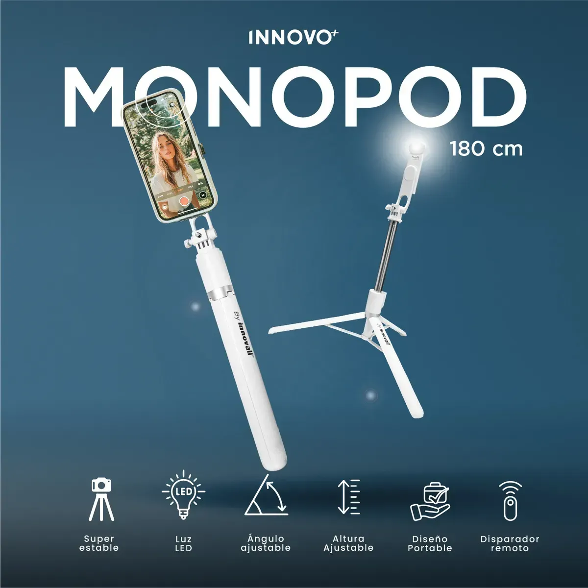 Monopod Trípode 180cm Con Luz Led Profesional Bluetooth Selfie Stick img #1