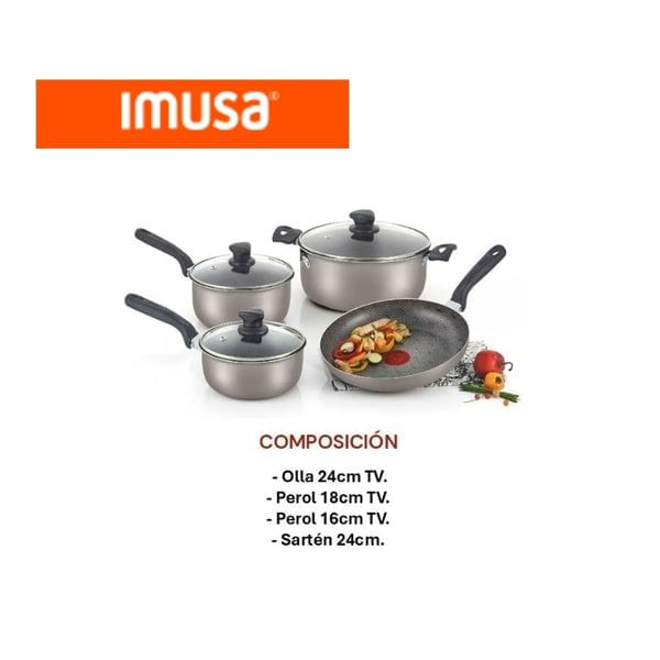 Batería de Cocina Antiadherente 7 Piezas Imusa Smart Olla Perol Sartén Tapa Vidrio img #1