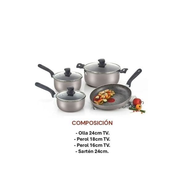 Batería de Cocina Antiadherente 7 Piezas Imusa Smart Olla Perol Sartén Tapa Vidrio img #2