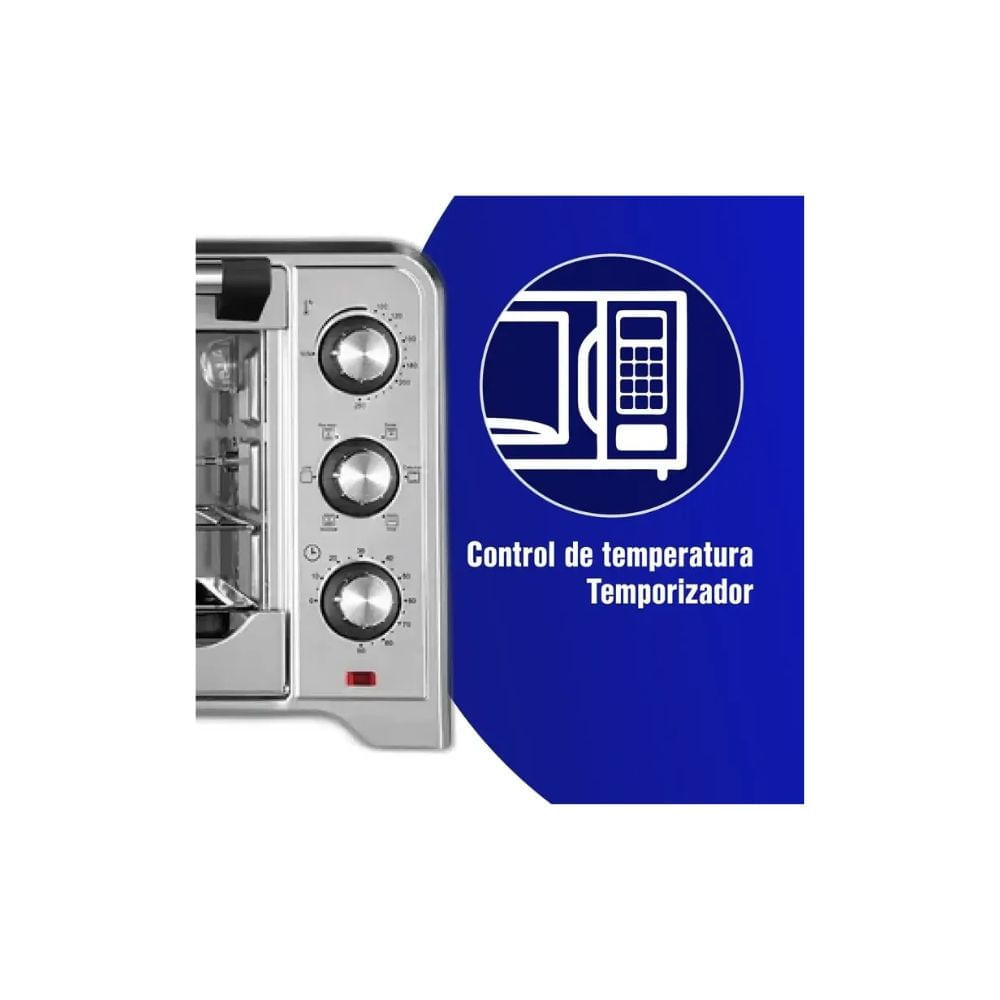 Horno Eléctrico Kalley 30 Litros Inoxidable 1600W Temporizador Asador Tostador img #5