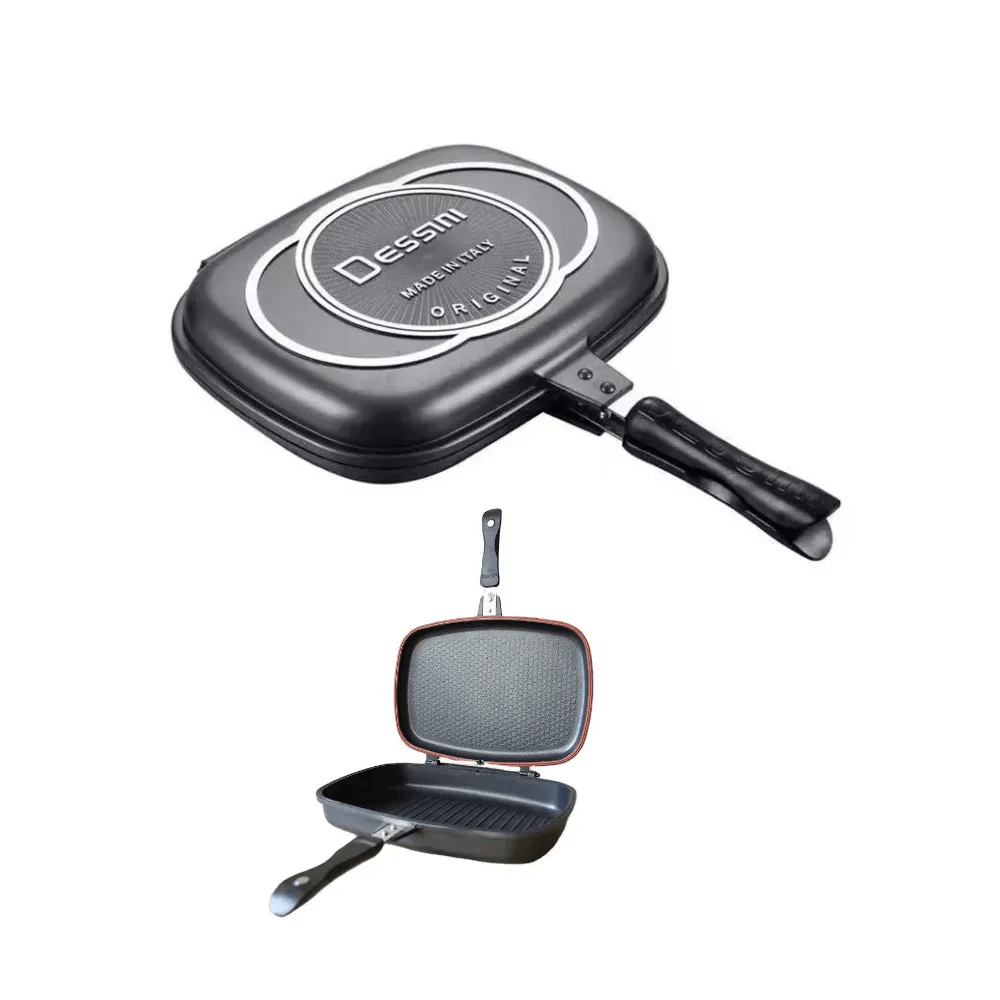 Sartén Doble Parrilla 32 Cm Antiadherente Dual Grill Dessini Italiano Con Repuesto Caucho img #1