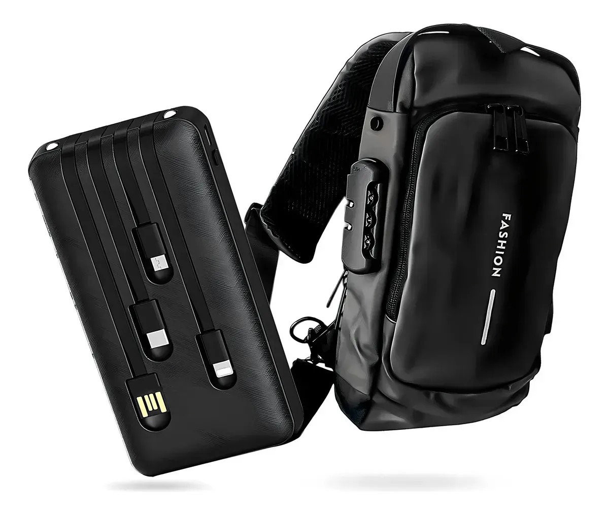 Bolso Manos Libres Antirrobo Con Clave Hombre Color Negro Con Power Bank 10.000 img #1