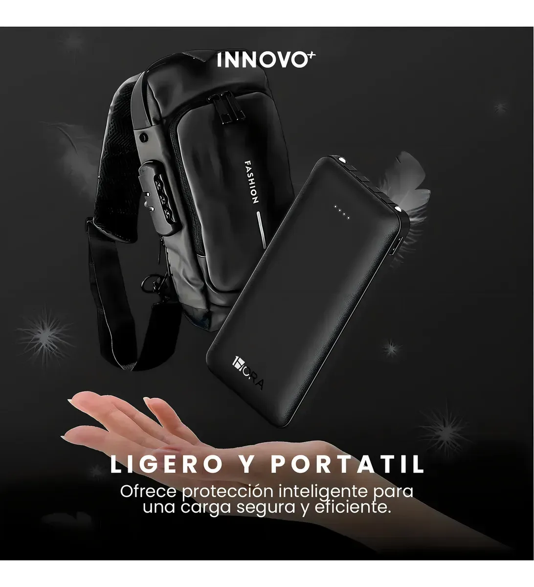 Bolso Manos Libres Antirrobo Con Clave Hombre Color Negro Con Power Bank 10.000 img #2