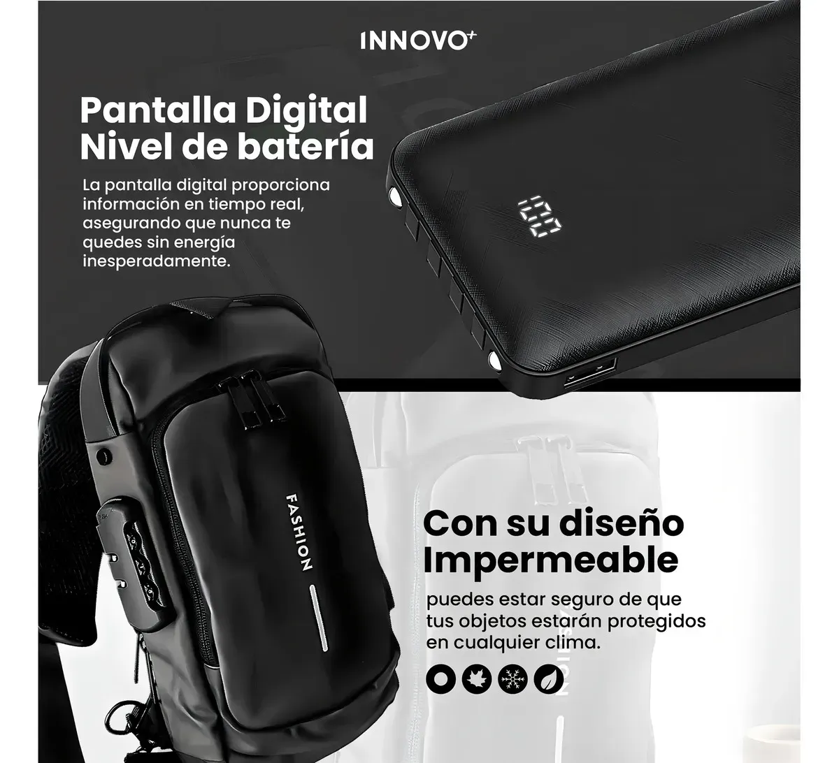 Bolso Manos Libres Antirrobo Con Clave Hombre Color Negro Con Power Bank 10.000 img #6