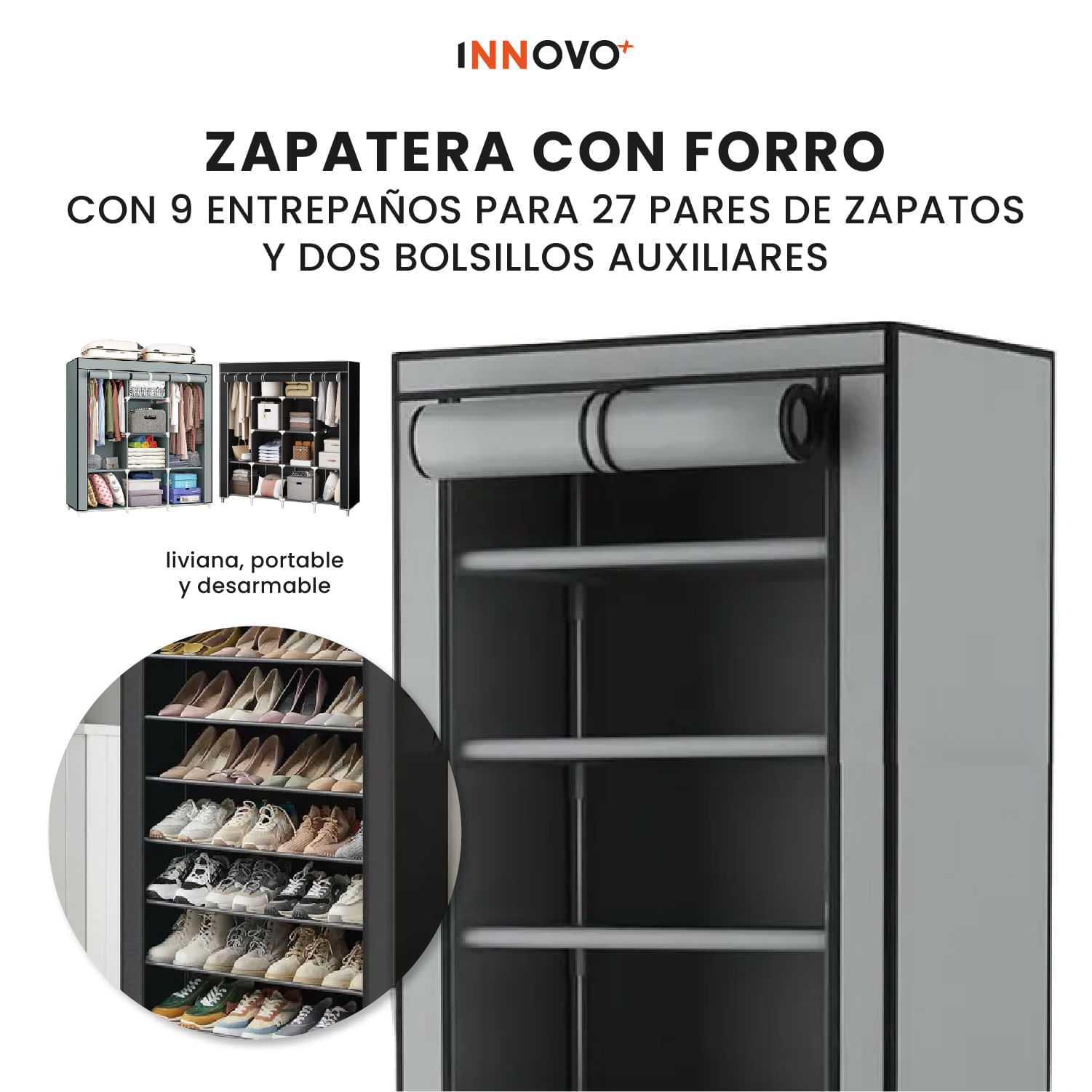 Closet Organizador Hogar X2 Armarios Ropa + Zapatero 9 Niveles Innovo Home img #3