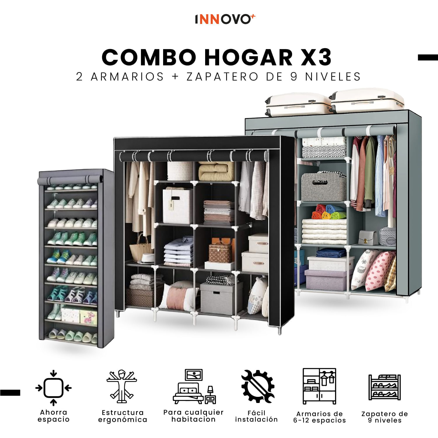 Closet Organizador Hogar X2 Armarios Ropa + Zapatero 9 Niveles Innovo Home img #6