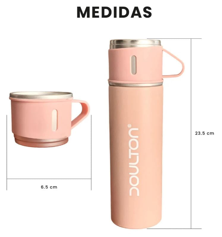 Termo 500ml Acero Inoxidable Con 3 Tazas Portátil Con Estuche Rosa img #2