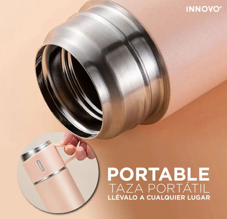 Termo 500ml Acero Inoxidable Con 3 Tazas Portátil Con Estuche Rosa img #5