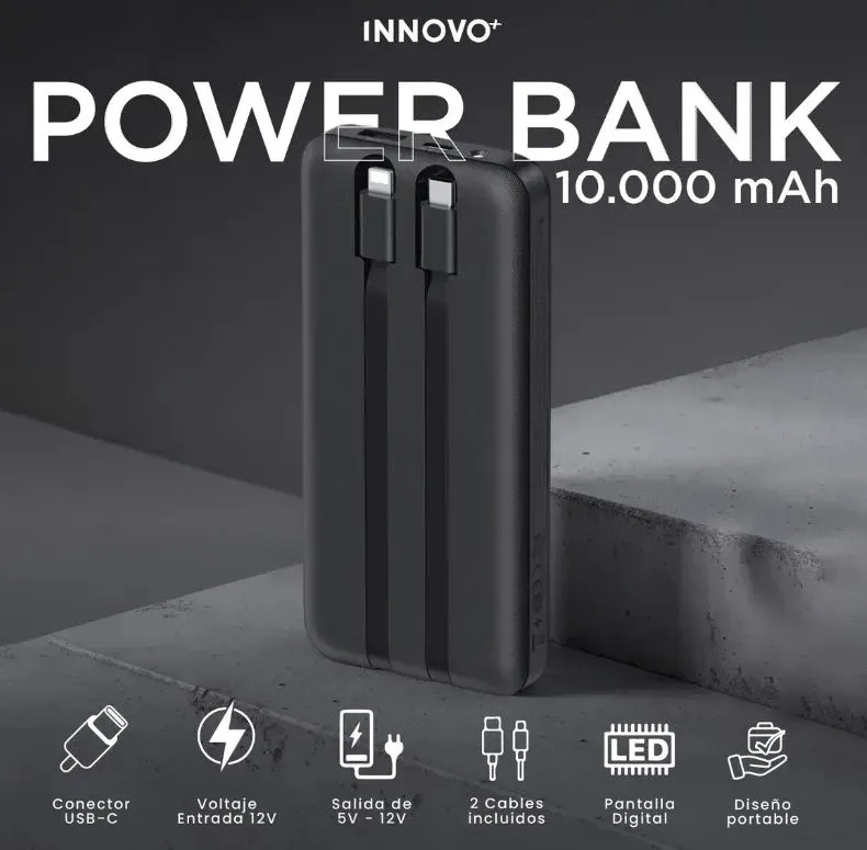 Power Bank 10000mah Carga Rápida Pd Con Cables Integrados Tipo C img #2