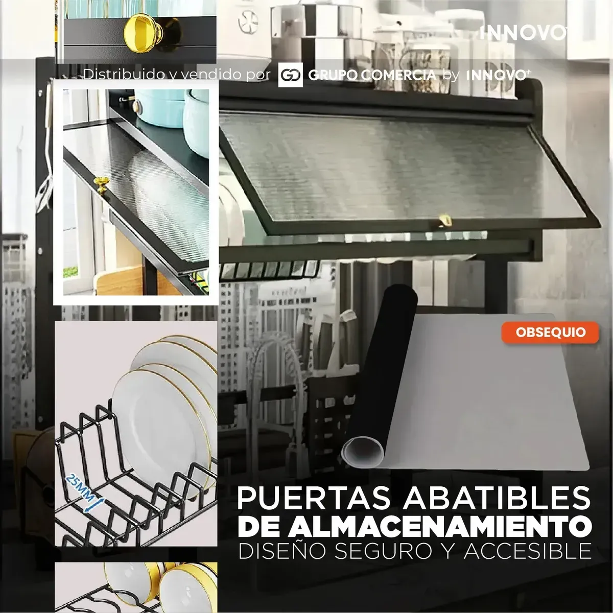 Escurridor De Platos Multinivel De Lujo Ahorrador Espacio Cocina Con Tapete Absorbente Negro Negro img #4