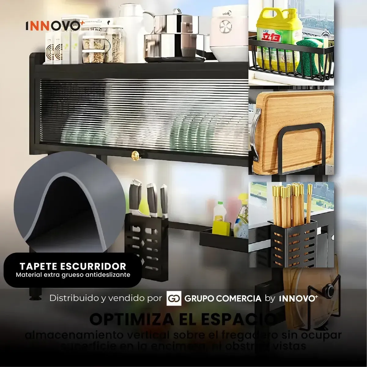 Escurridor De Platos Multinivel De Lujo Ahorrador Espacio Cocina Con Tapete Absorbente Negro Negro img #6