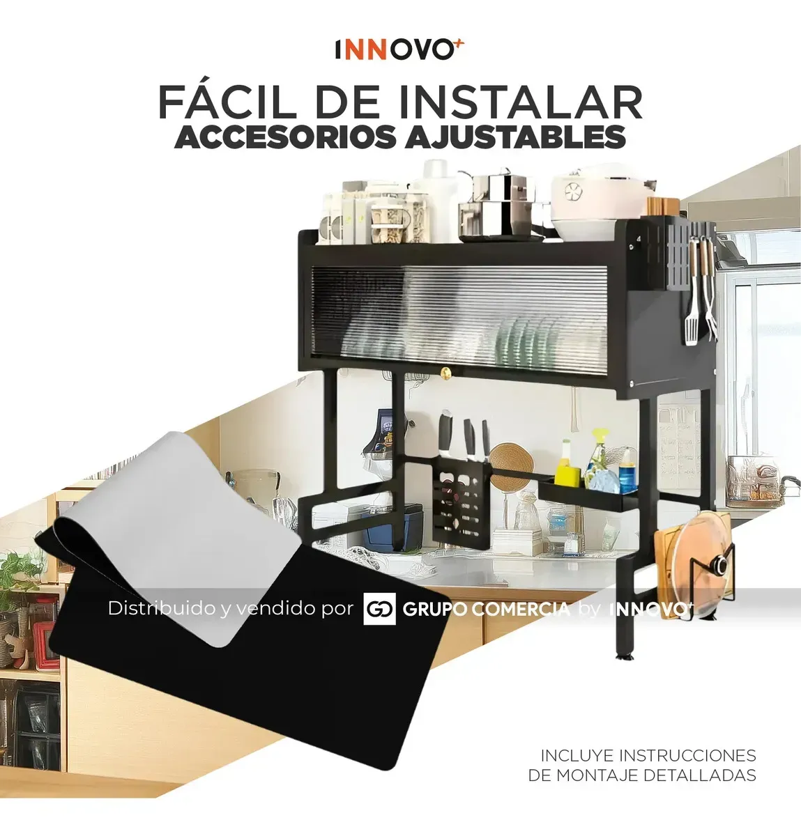 Escurridor De Platos Multinivel De Lujo Ahorrador Espacio Cocina Con Tapete Absorbente Negro Negro img #3