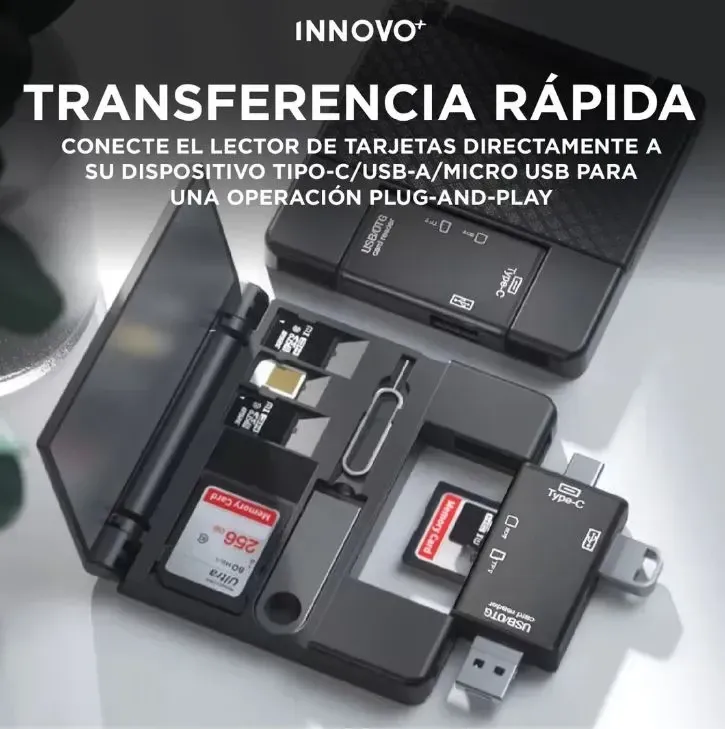 Lector De Tarjetas 7 En 1 Usb Otg Tipo C Adaptador Sd/microsd Viajero Negro Negro img #5