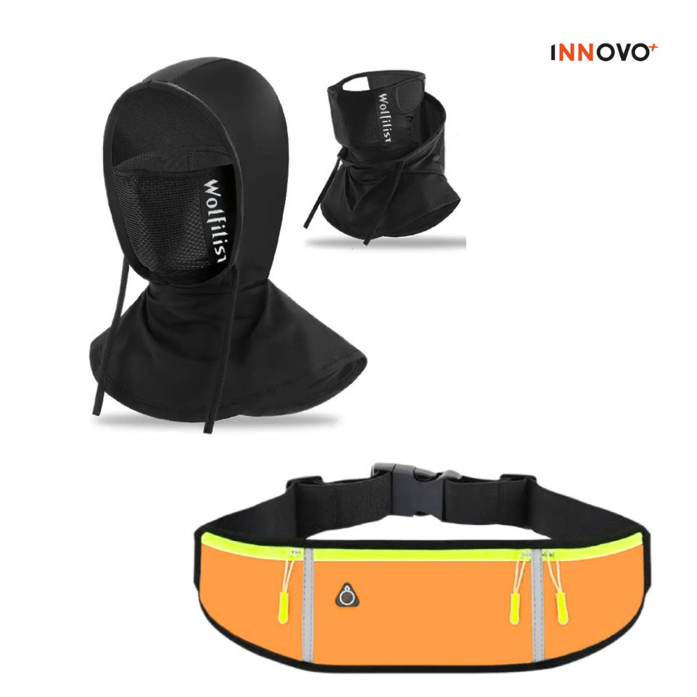 Combo Canguro Deportivo Naranja Y Balaclava Para Ciclistas Filtro Uv img #1