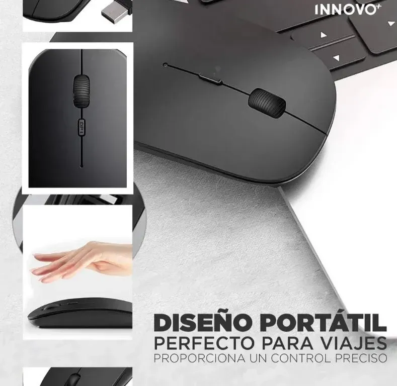 Mouse Inalámbrico Slim 2.4 Ghz Bluetooth Silencioso, Portátil Y Ergonómico Negro Negro img #3