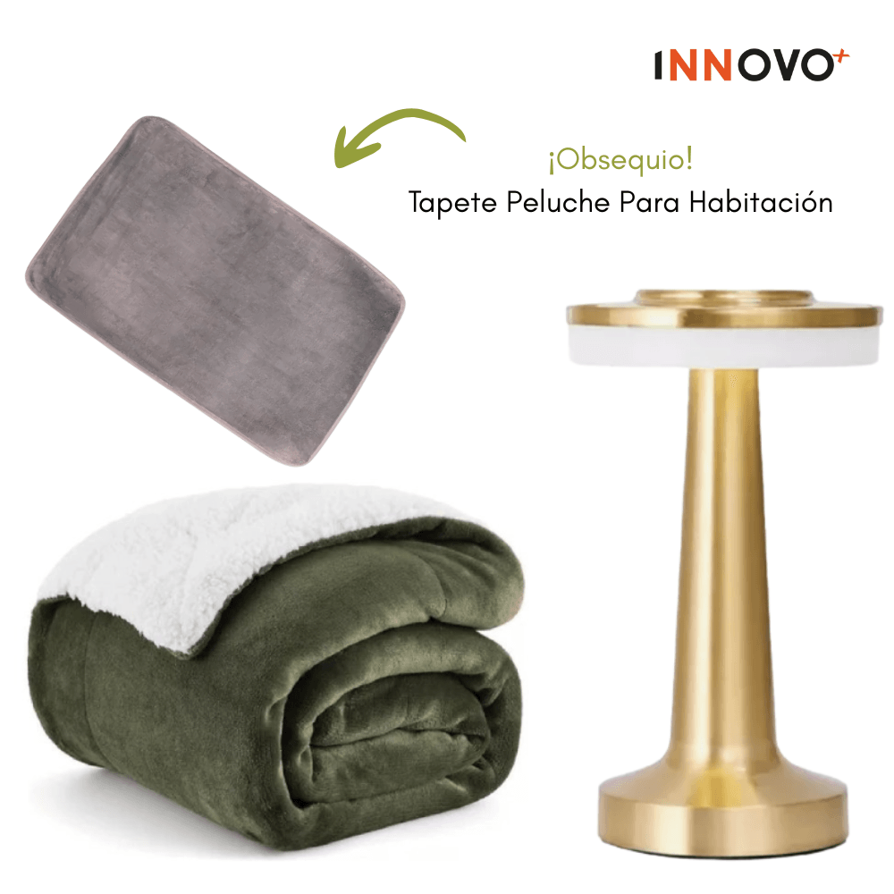 Combo Cobija Térmica Doble Faz Verde + Lámpara Plato 3 Tonos Táctil + Obsequio Tapete Peluche img #1