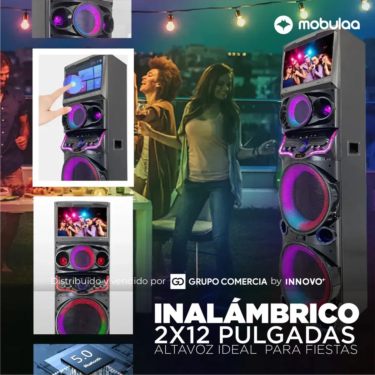 Parlante Mobulaa Beatbox-v Torre De Sonido 100w Pantalla Táctil 15 , Android Y Karaoke Pro img #3