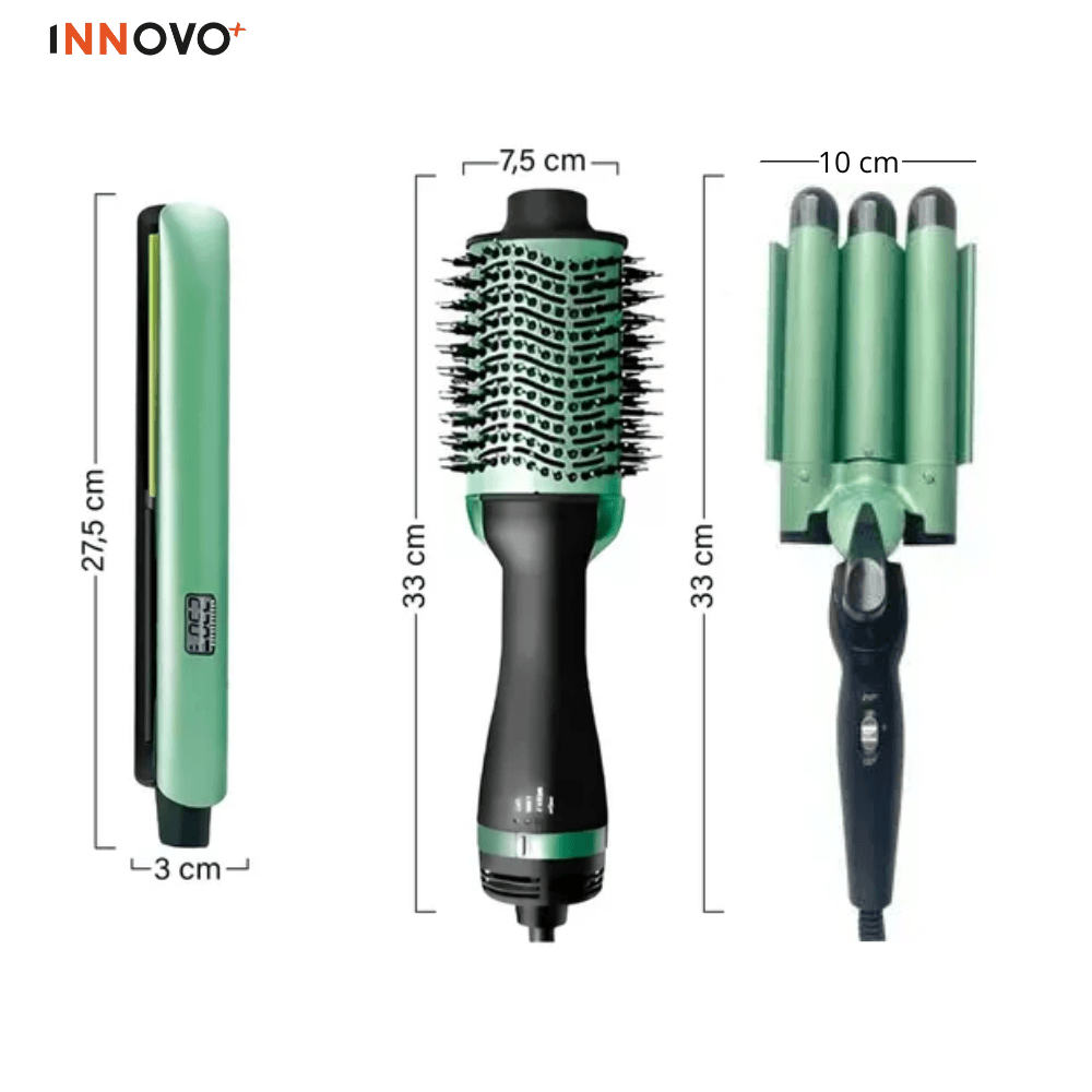 Tri Combo Aguacate Cepillo Secador + Plancha Cabello + Pinza Sirena + Obsequio Toalla Microfibra Cabello img #2