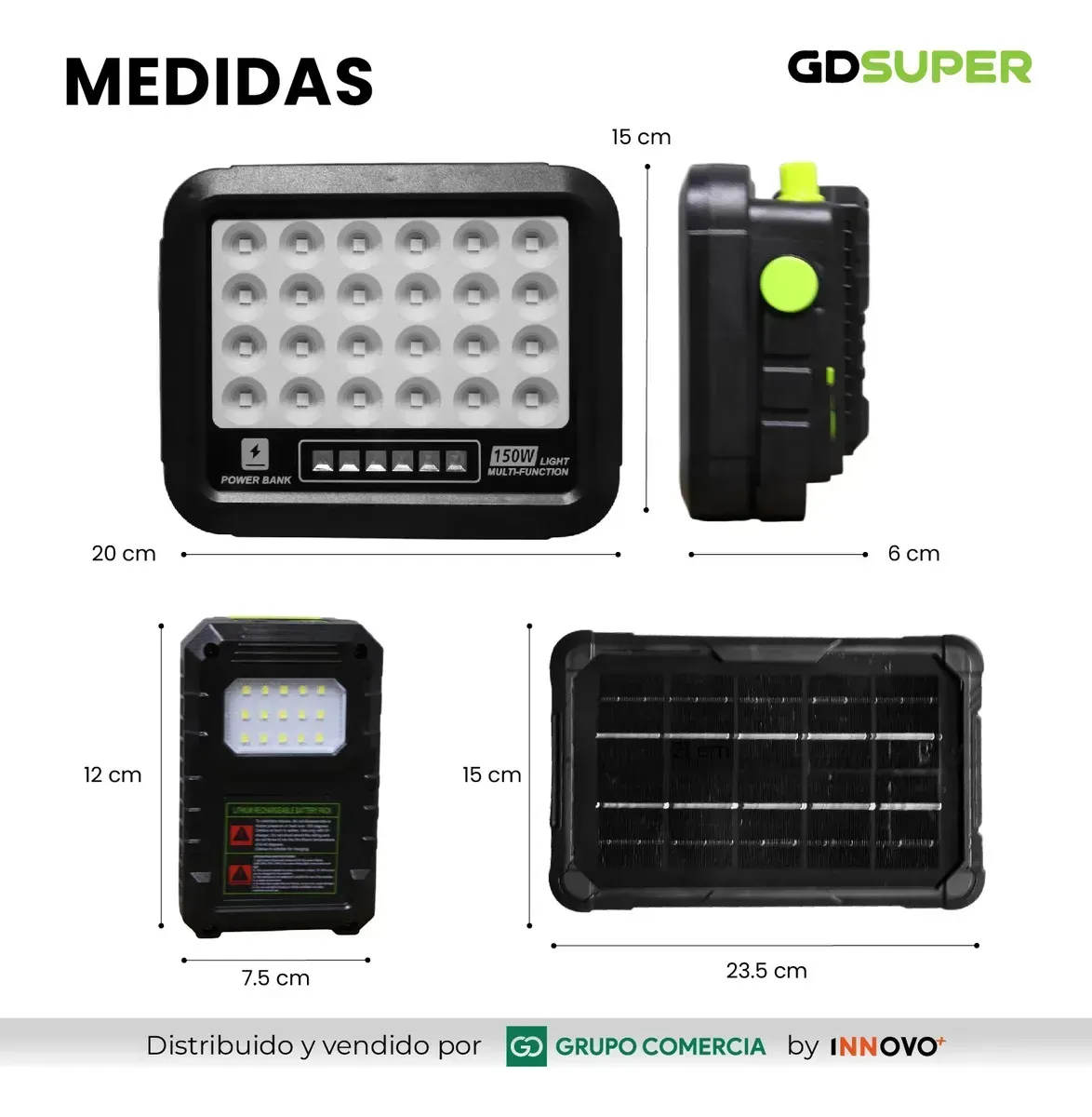 Reflector Led Solar 150w Profesional Power Bank 4500mah Lámpara Emergencia 4 Modos img #4