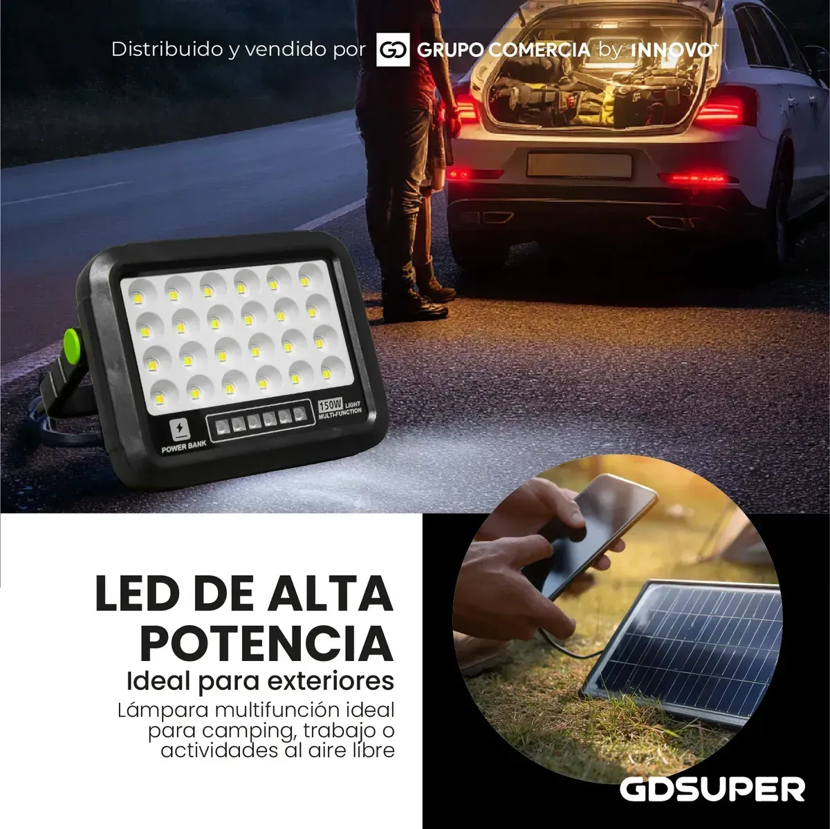 Reflector Led Solar 150w Profesional Power Bank 4500mah Lámpara Emergencia 4 Modos img #6