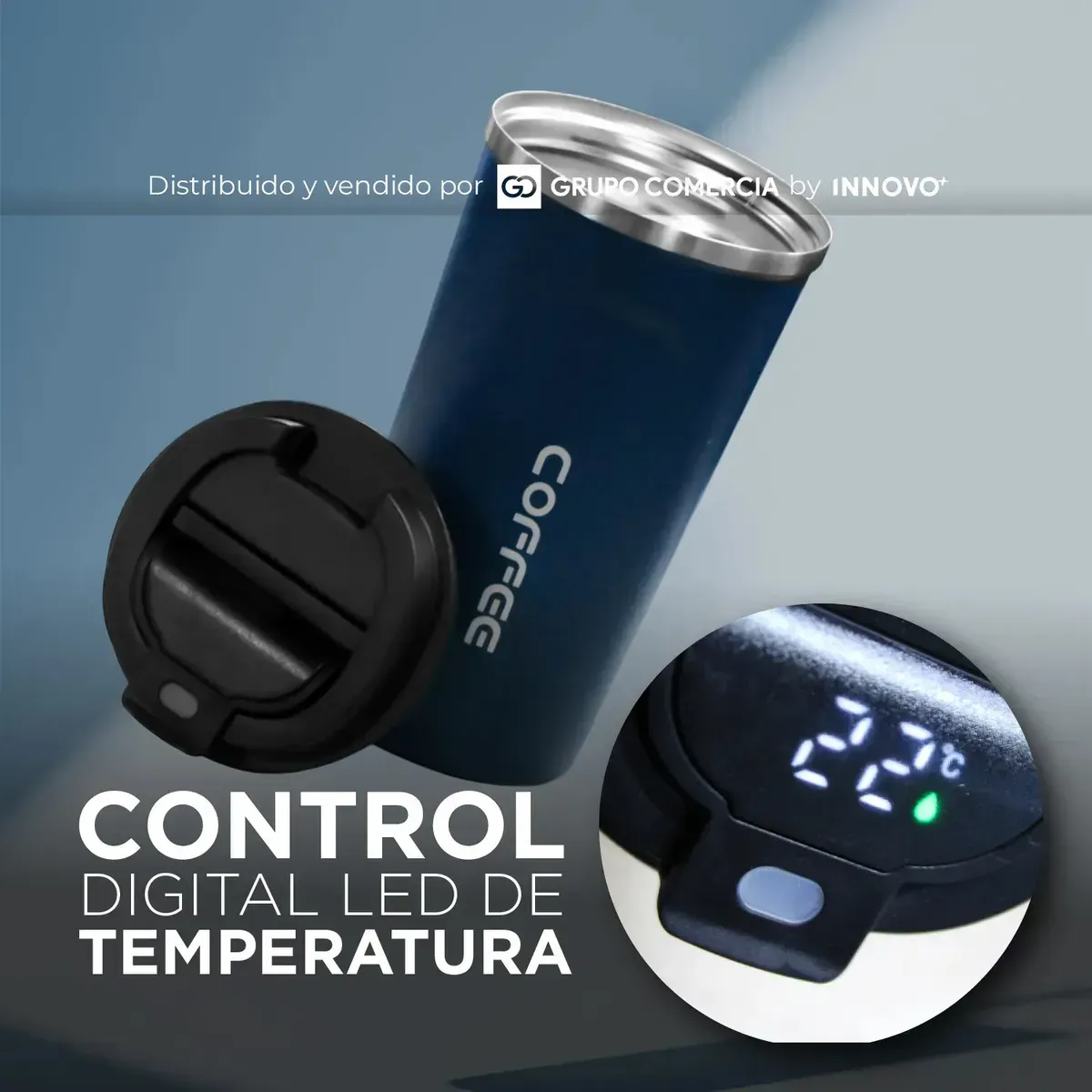 Vaso Termo Inteligente 510ml Acero Inoxidable Pantalla Led Táctil Azul img #3