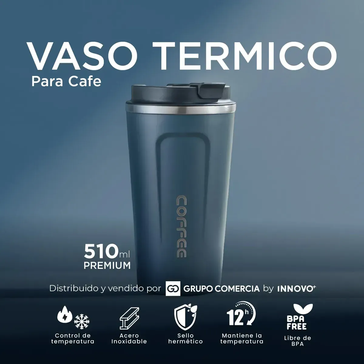 Vaso Termo Inteligente 510ml Acero Inoxidable Pantalla Led Táctil Azul img #8