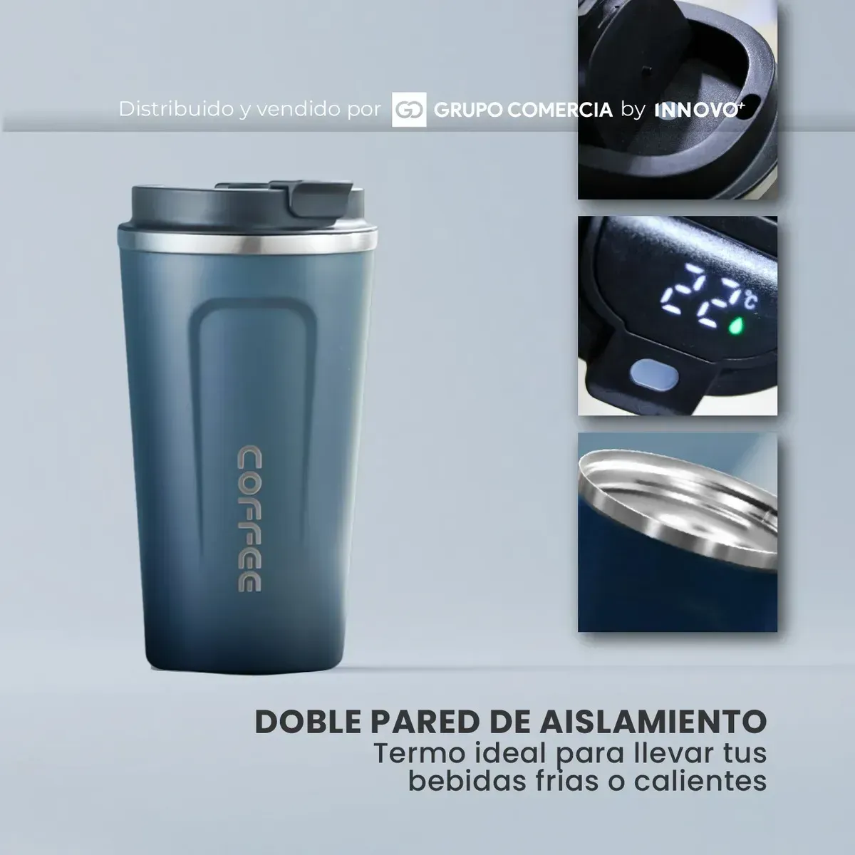 Vaso Termo Inteligente 510ml Acero Inoxidable Pantalla Led Táctil Azul img #2