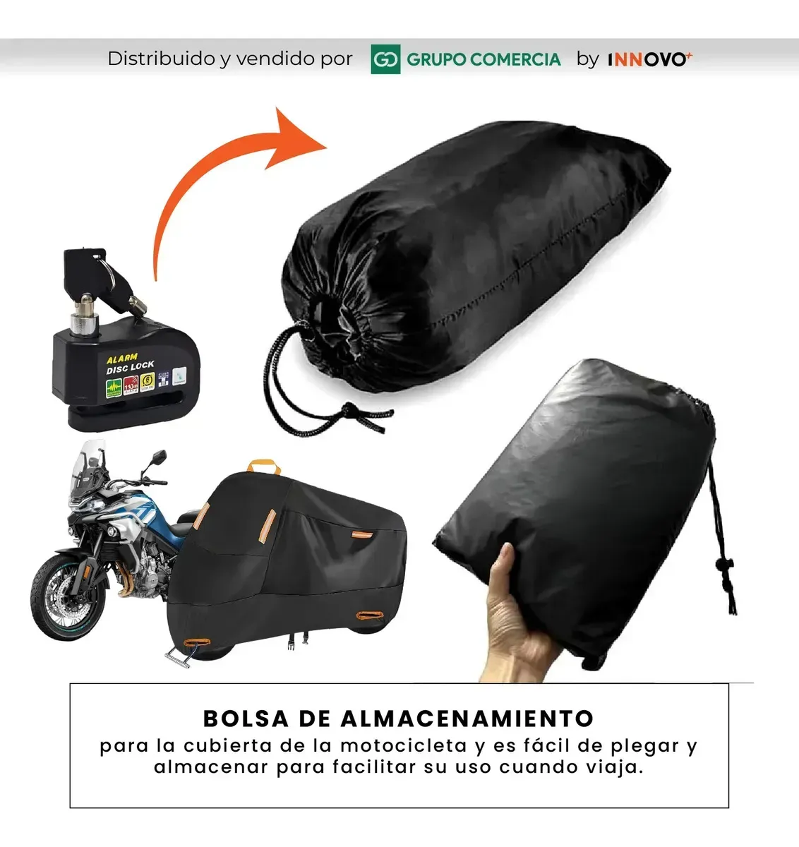 Carpa Para Motos Grandes Funda Impermeable Con Candado Alarma Negro img #3