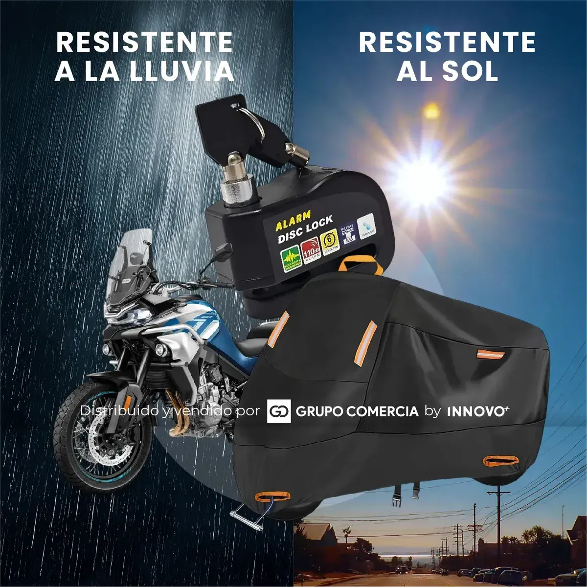Carpa Para Motos Grandes Funda Impermeable Con Candado Alarma Negro img #7