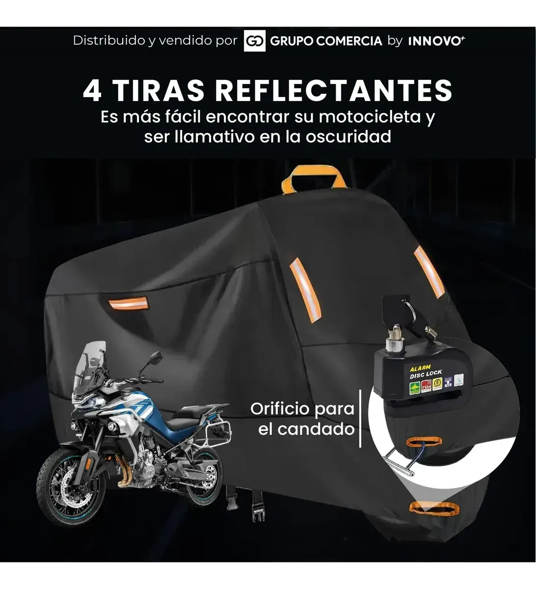 Carpa Para Motos Grandes Funda Impermeable Con Candado Alarma Negro img #4