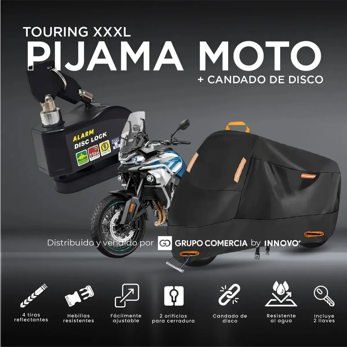 Carpa Para Motos Grandes Funda Impermeable Con Candado Alarma Negro img #6