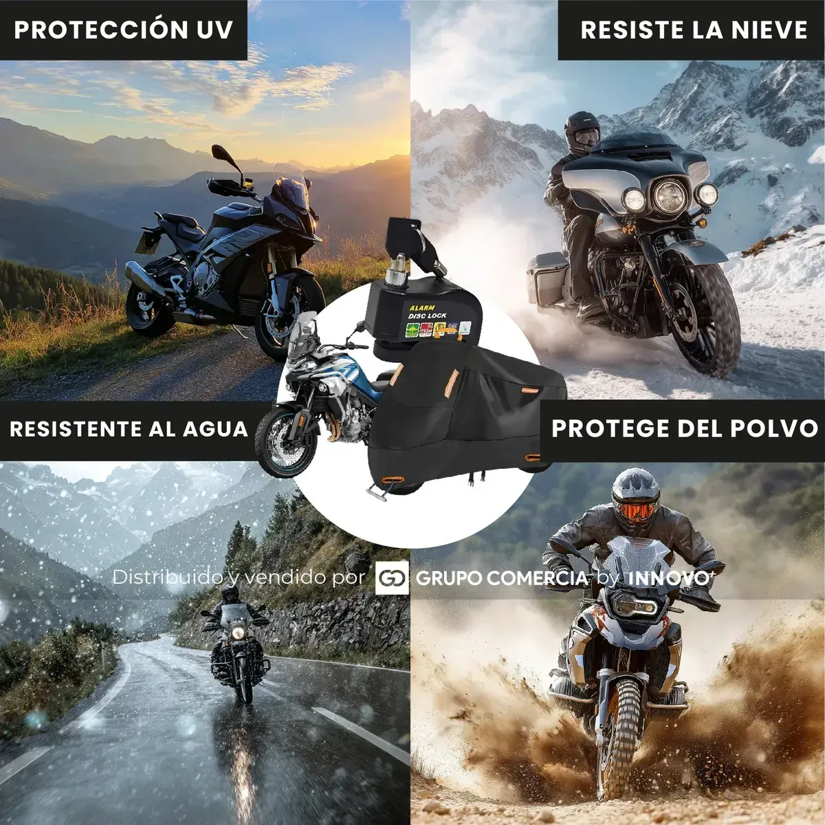 Carpa Para Motos Grandes Funda Impermeable Con Candado Alarma Negro img #8